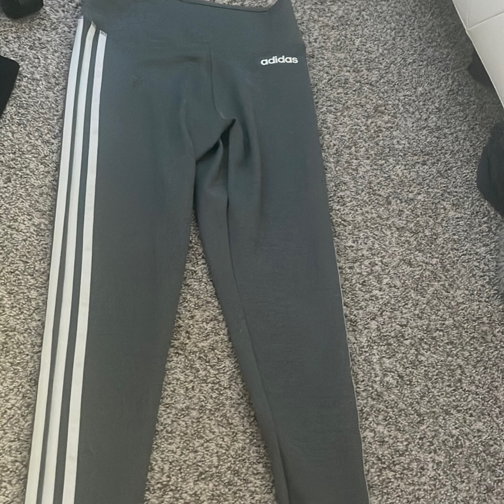 Adidas grey,white striped leggings, size small